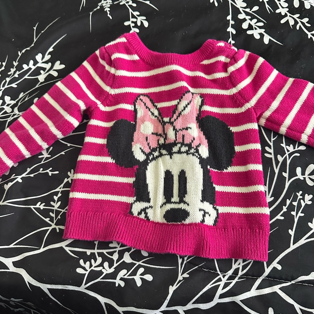 GAP Pink and White Striped Minnie Mouse Sweater